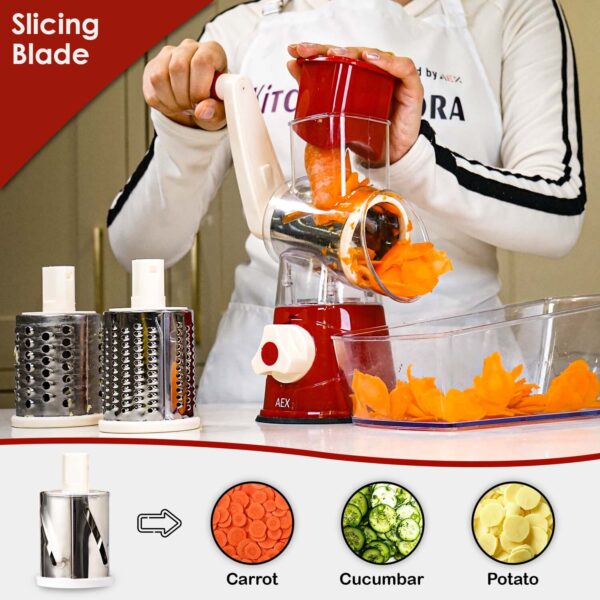 Mandoline Slicer for Kitchen – Safe Rotary Grater with 3 Blades