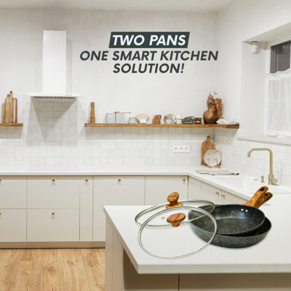 Set of 2 Non-Stick Frying Pans with Lids – 24cm & 28cm Cookware