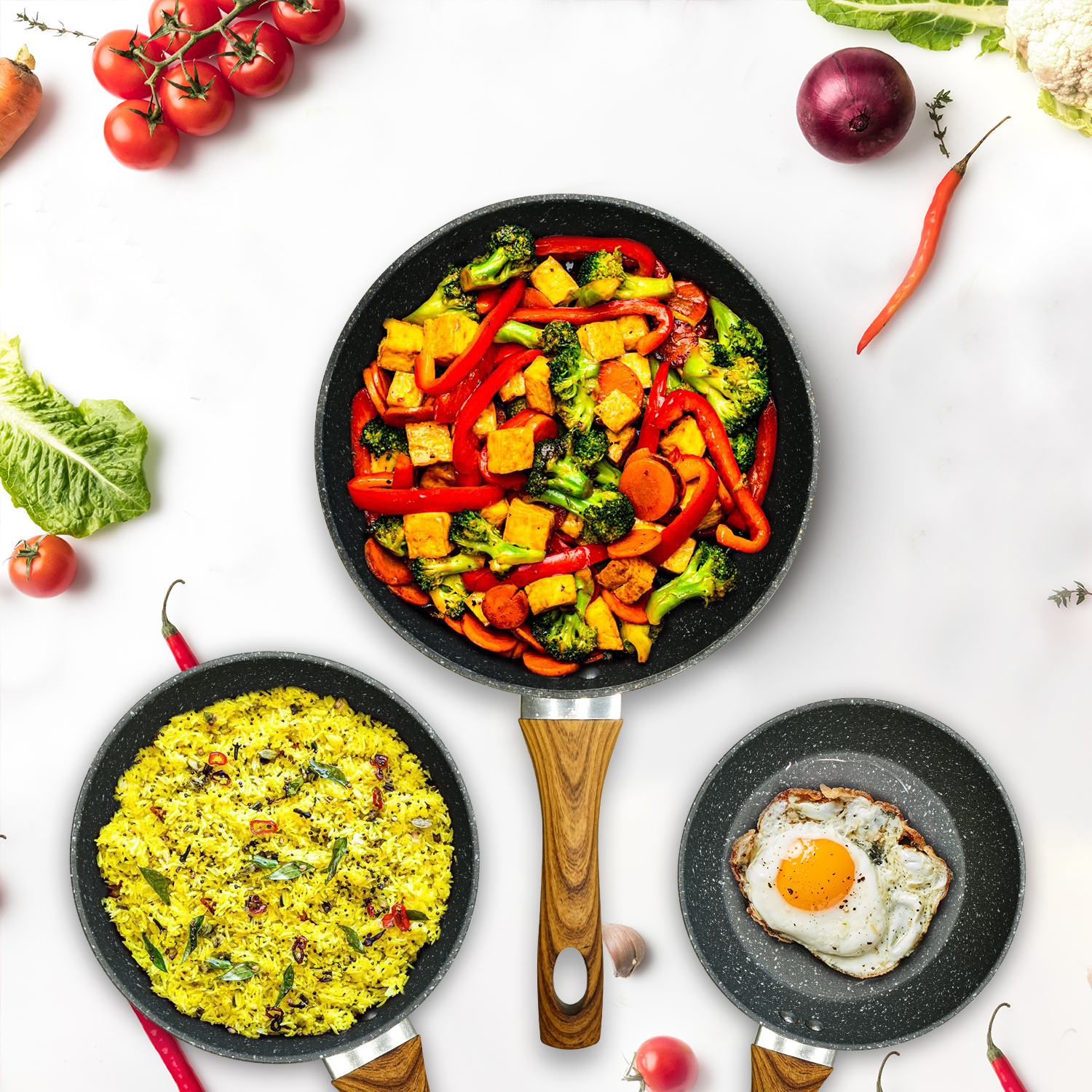 AEX Non-stick Copper Frying Pan with Wooden Handles