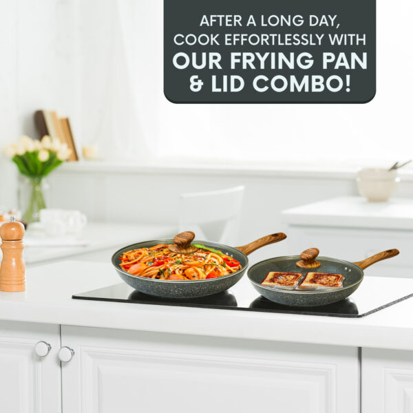Set of 2 Non-Stick Frying Pans with Lids – 24cm & 28cm Cookware