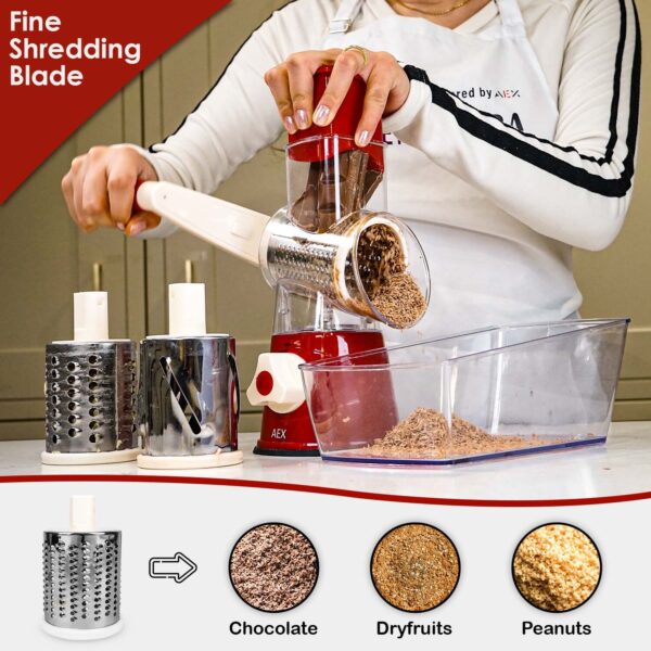 Mandoline Slicer for Kitchen – Safe Rotary Grater with 3 Blades