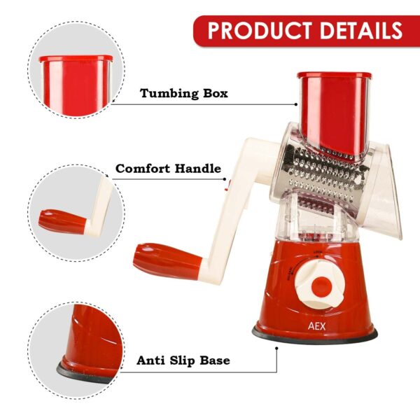 Mandoline Slicer for Kitchen – Safe Rotary Grater with 3 Blades