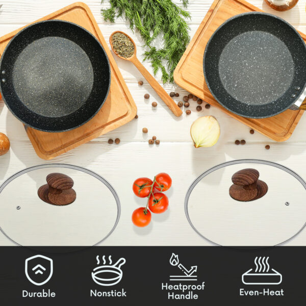 Set of 2 Non-Stick Frying Pans with Lids – 24cm & 28cm Cookware