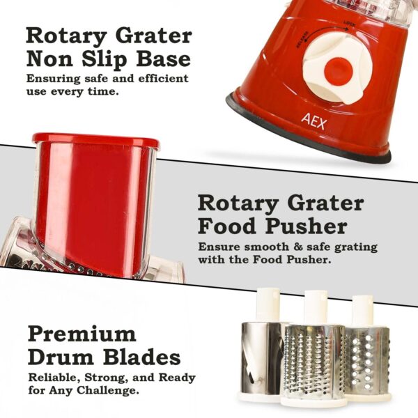 Mandoline Slicer for Kitchen – Safe Rotary Grater with 3 Blades