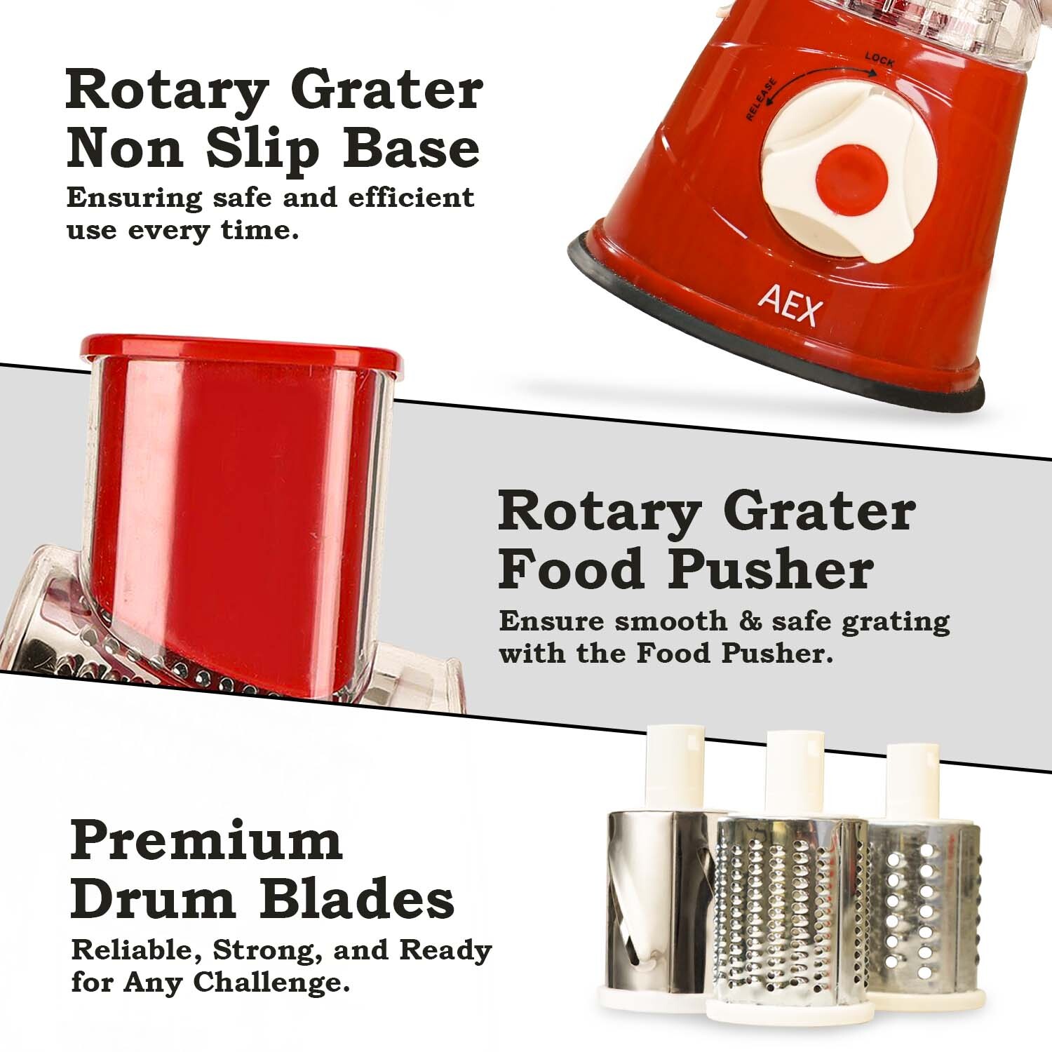 Mandoline Slicer for Kitchen – Safe Rotary Grater with 3 Blades