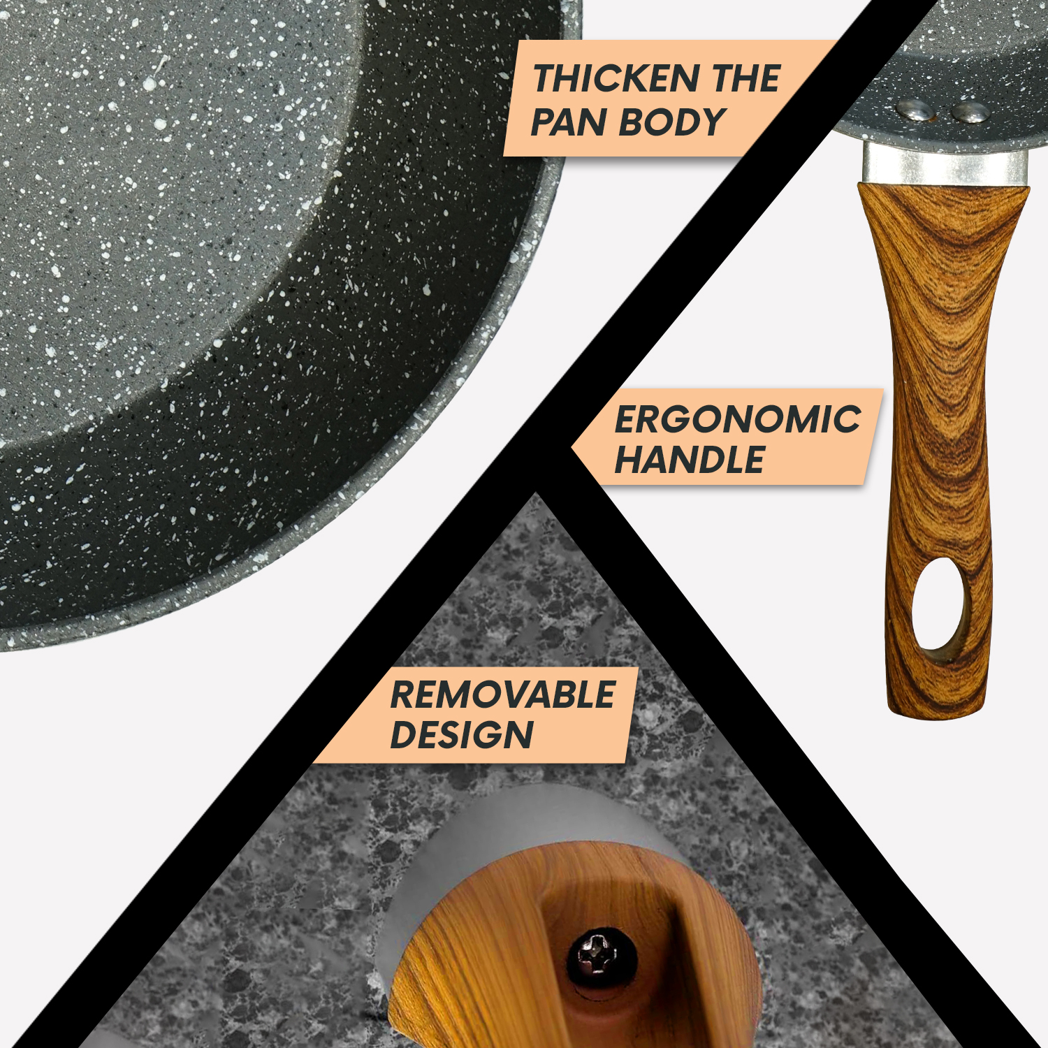 AEX Non-stick Copper Frying Pan with Wooden Handles