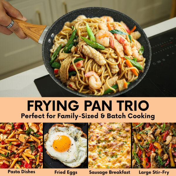 AEX Non-stick Copper Frying Pan with Wooden Handles