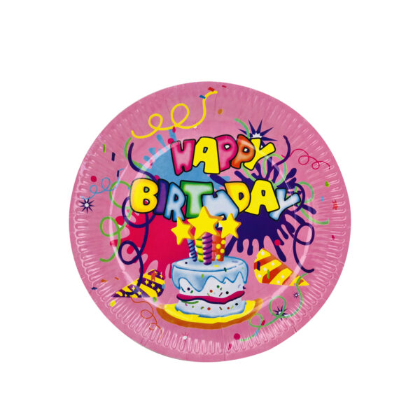 Pink Happy Birthday Cake Paper Plates – 7 Inch Disposable Set