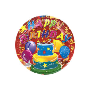 23cm Red Happy Birthday Cake Paper Plates – Disposable Partyware