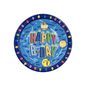 AEX Blue Balloon Happy Birthday Cake Paper Plates