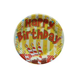 Yellow Paper Plate – 23cm Happy Birthday Candle Disposable Plate