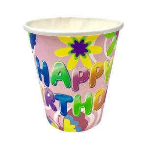 Pink Colored Cups – 30 Pack Happy Birthday Flower Design