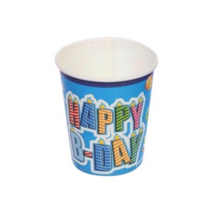Paper Hot Drink Cups – 30 Blue Happy Birthday Candle Design