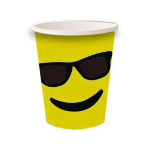 30X 7oz Cups – Emoji Sunglass Yellow Paper Eco-Friendly Cups