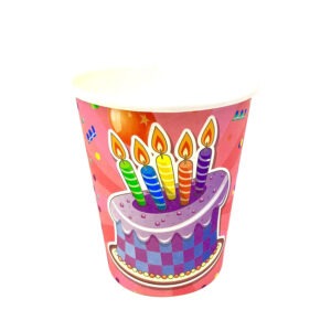 Pink Paper Cup – 7oz Birthday Cake Candle Party Cups