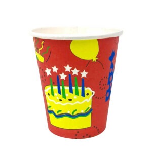 Red Paper Cups – 7oz Birthday Cake Star Party Disposable Cups