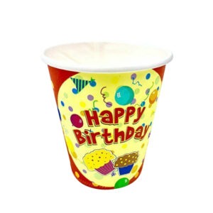 Paper Cups Red – 7oz Birthday Cupcake Party Disposable Cups
