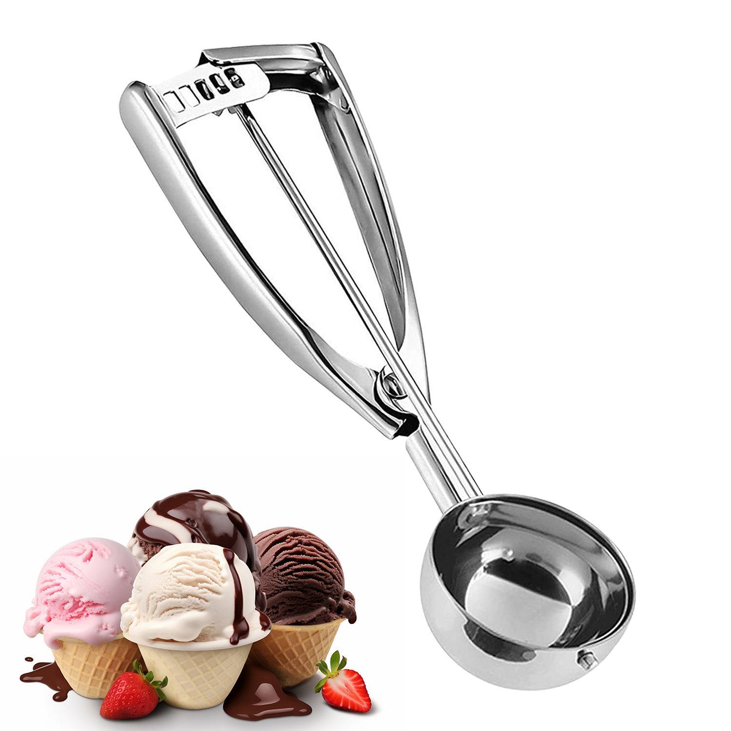 Stainless Steel Ice Cream Scoop 6cm – Effortless Squeeze Handle