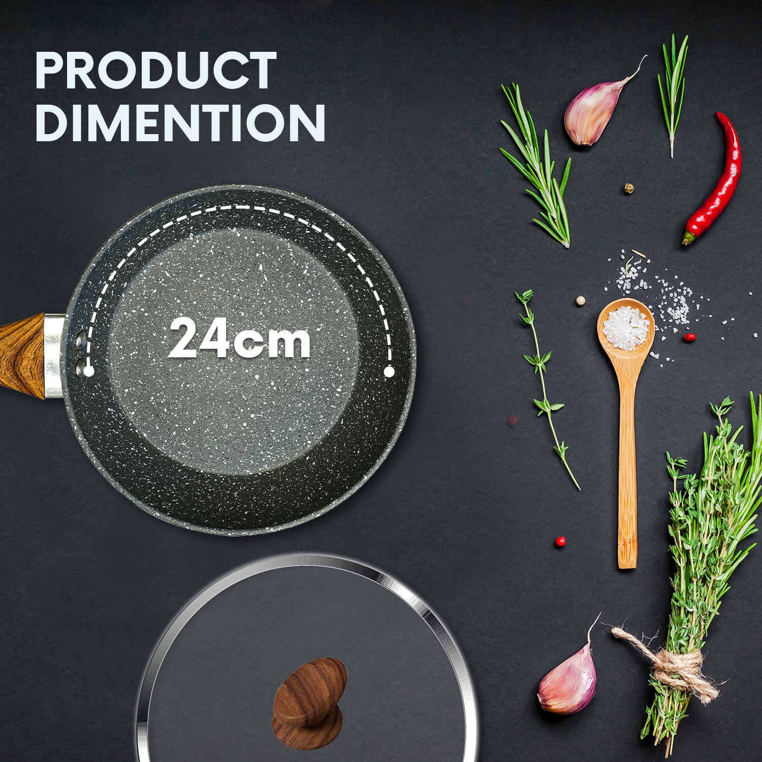 24cm Nonstick Frying Pan With Lid – Oven-Safe, Ergonomic Handle