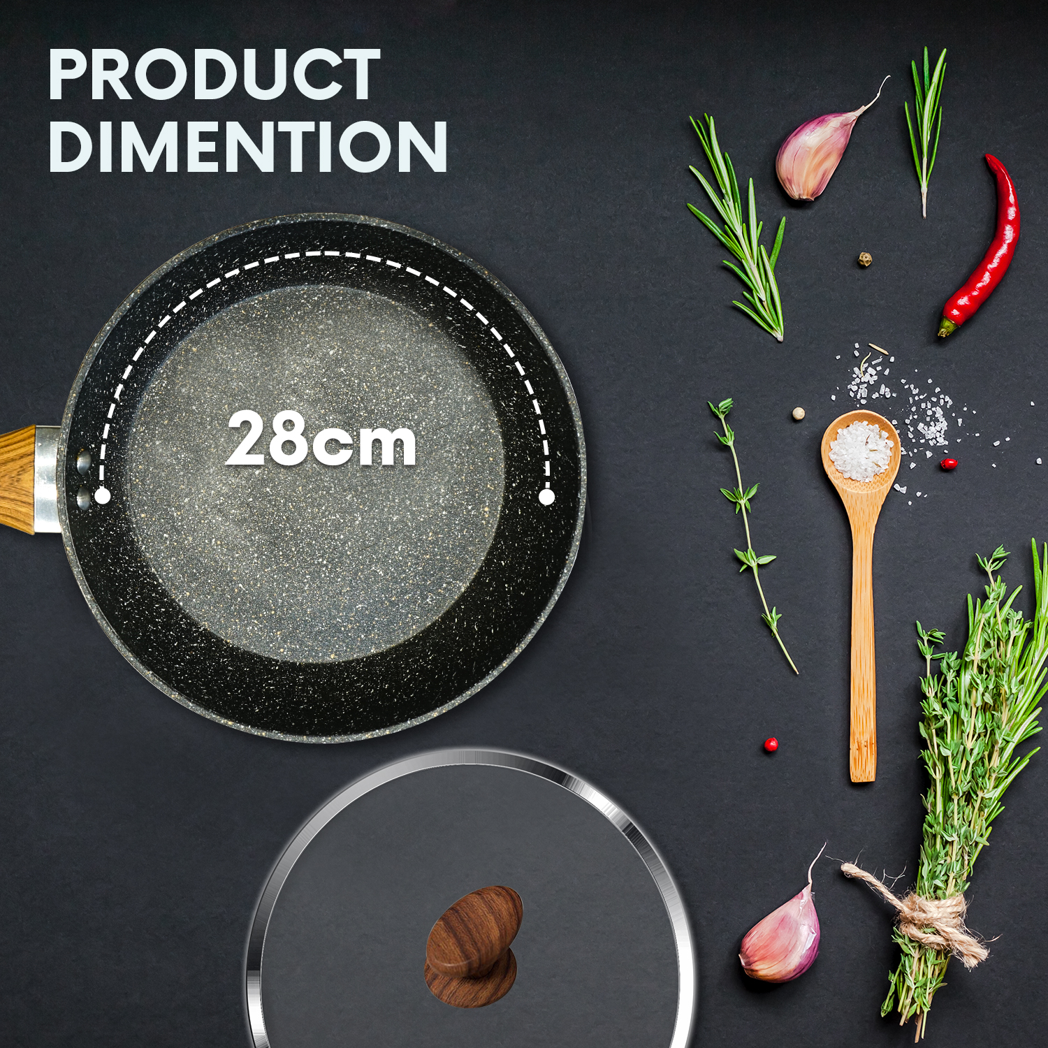 28cm Nonstick Frying Pan With Lid – Heavy-Duty Induction Safe