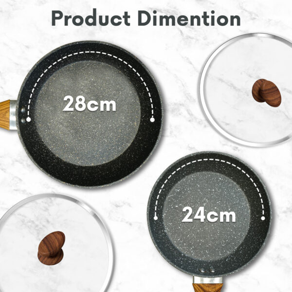 Set of 2 Non-Stick Frying Pans with Lids – 24cm & 28cm Cookware