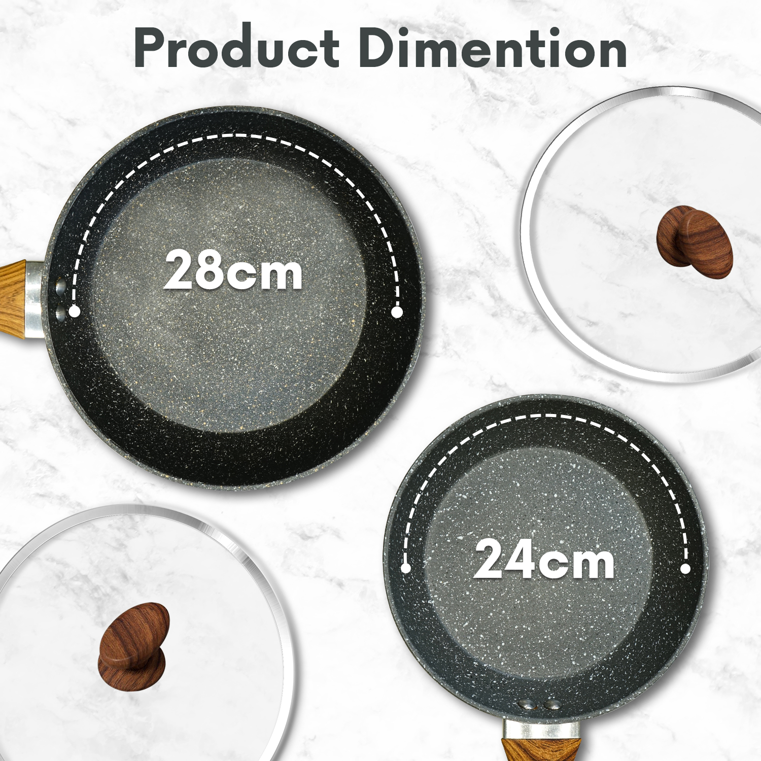 Set of 2 Non-Stick Frying Pans with Lids – 24cm & 28cm Cookware