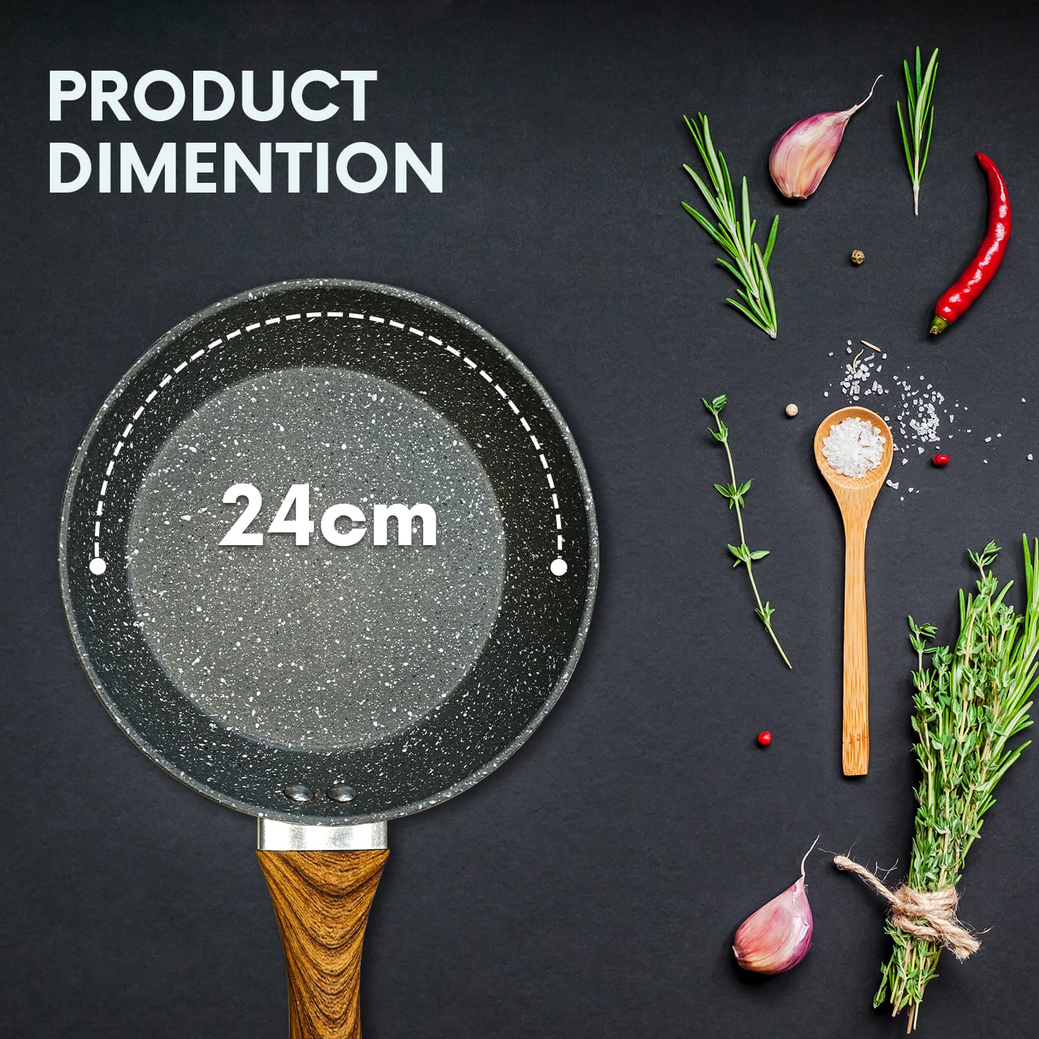 24cm Non Stick Fry Pan – Granite Finish, Oven-Safe, Ergonomic Handle