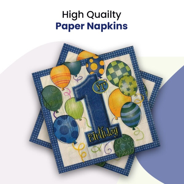 Blue Party Napkins – 10x 2-Ply 1st Birthday Paper Serviettes