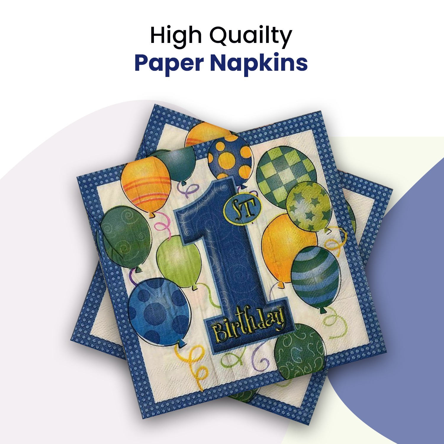 Blue Party Napkins – 10x 2-Ply 1st Birthday Paper Serviettes