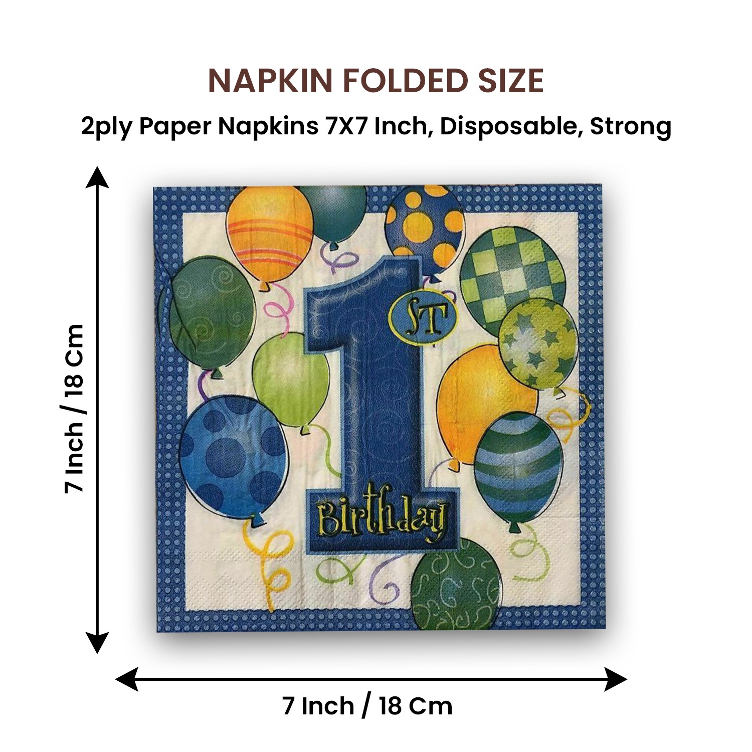 Blue Party Napkins – 10x 2-Ply 1st Birthday Paper Serviettes