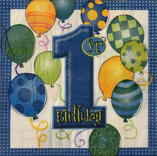 Blue Party Napkins – 10x 2-Ply 1st Birthday Paper Serviettes