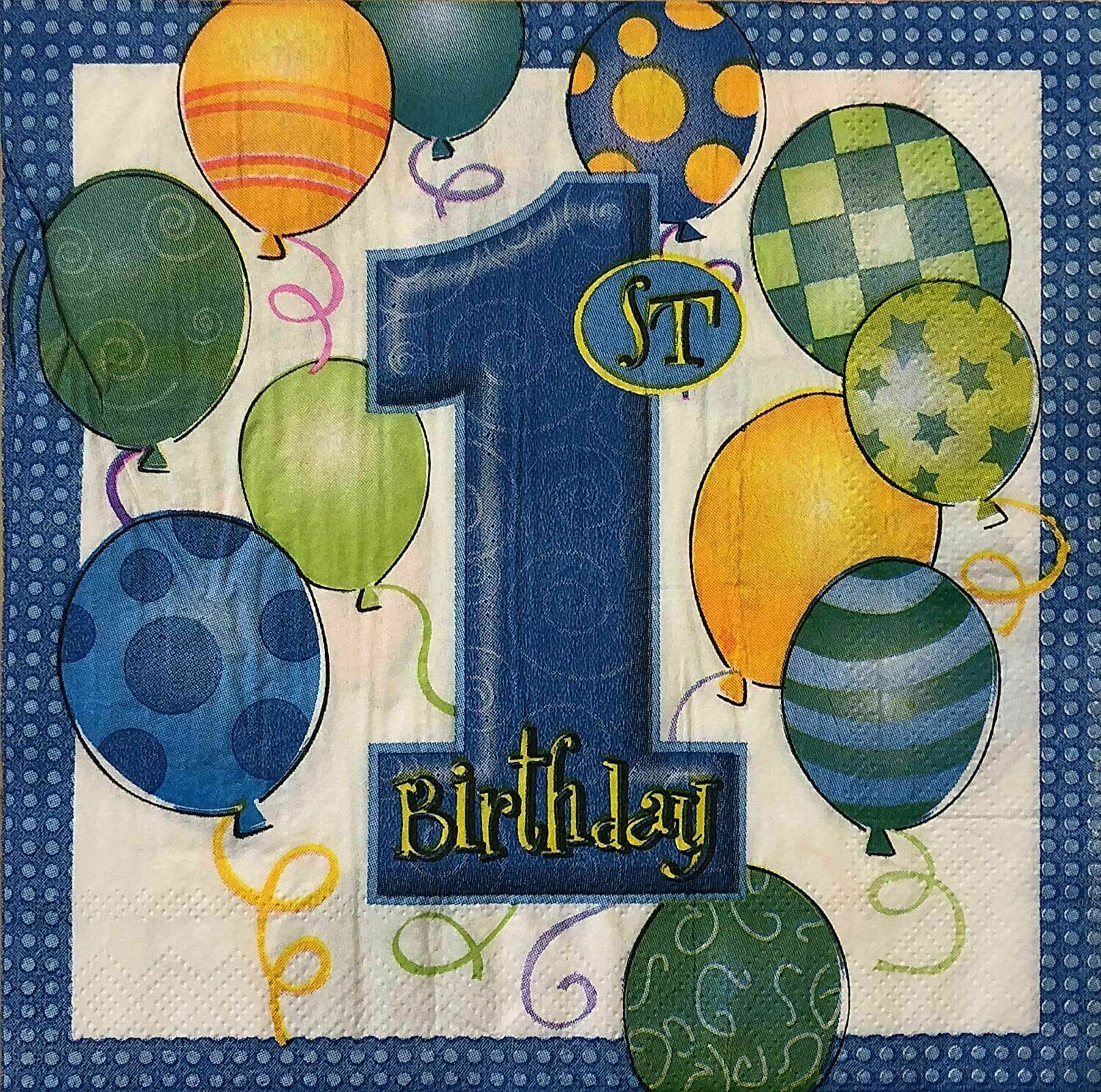 Blue Party Napkins – 10x 2-Ply 1st Birthday Paper Serviettes