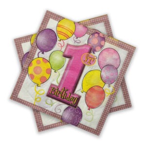 Pink Napkins for Party – 10x 2-Ply 1st Birthday Paper Serviettes