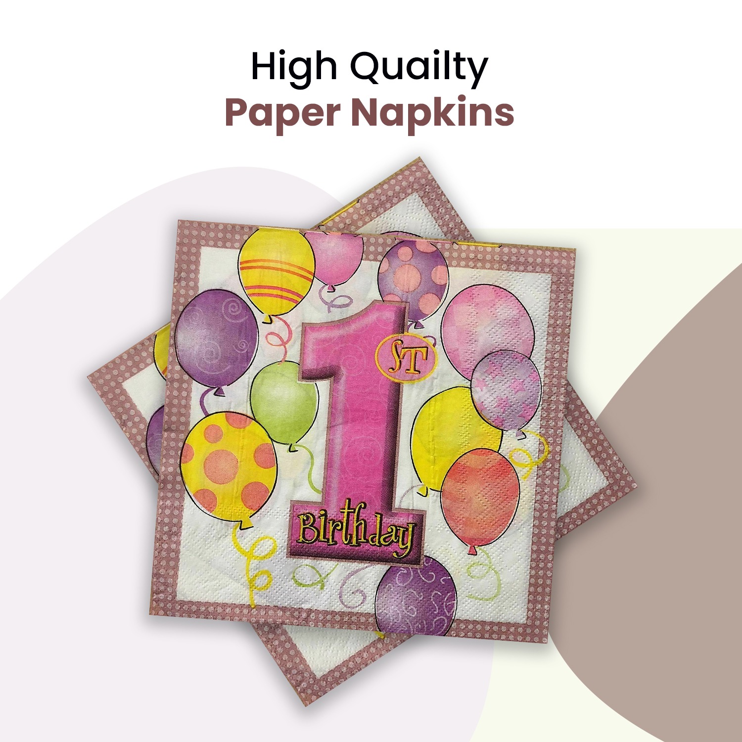 Pink Napkins for Party – 10x 2-Ply 1st Birthday Paper Serviettes