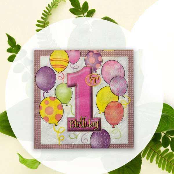 Pink Napkins for Party – 10x 2-Ply 1st Birthday Paper Serviettes