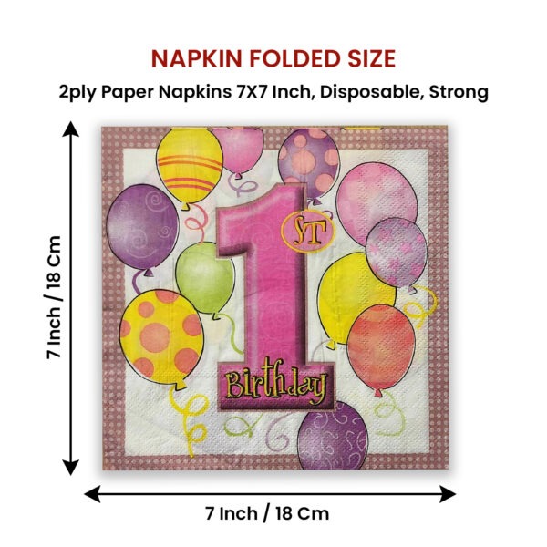Pink Napkins for Party – 10x 2-Ply 1st Birthday Paper Serviettes