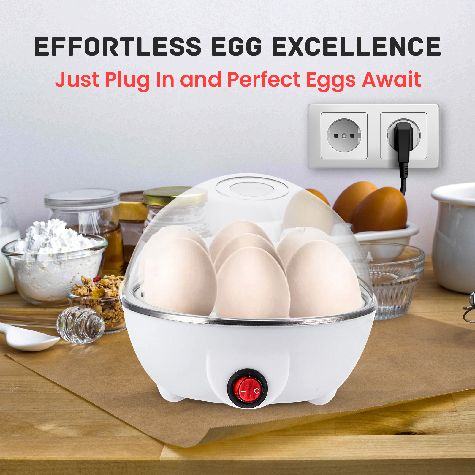 Electric Egg Boiler – 7 Egg Cooker with Auto Shut-Off & Steamer Lid
