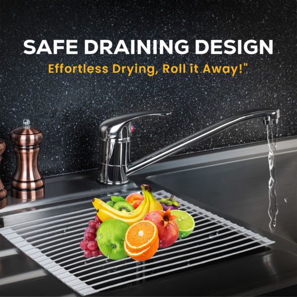 Dish Drainer Sink Rack – Foldable Rolling Kitchen Draining Mat