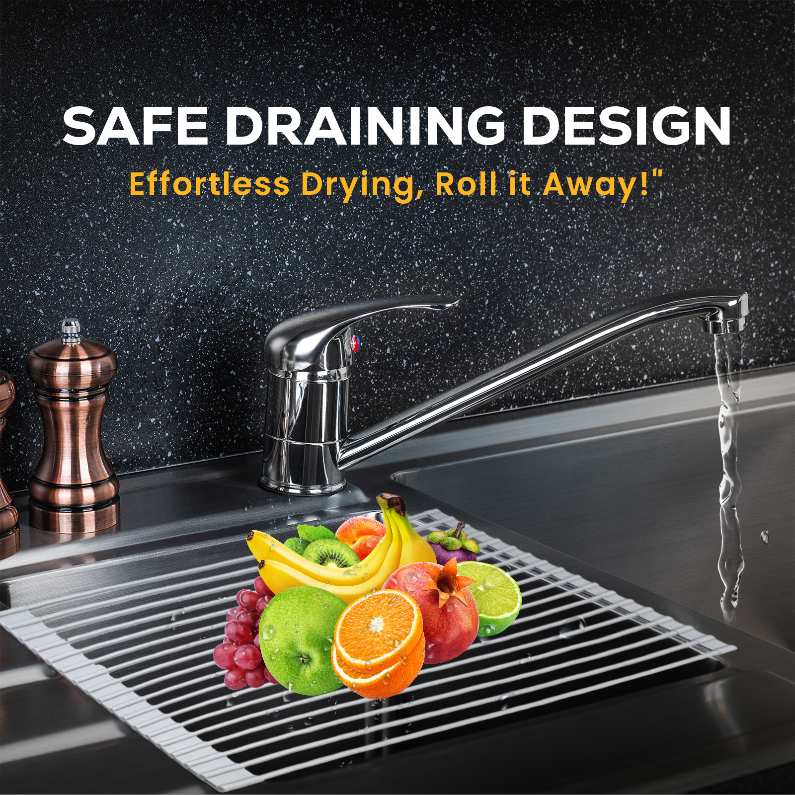 Dish Drainer Sink Rack – Foldable Rolling Kitchen Draining Mat