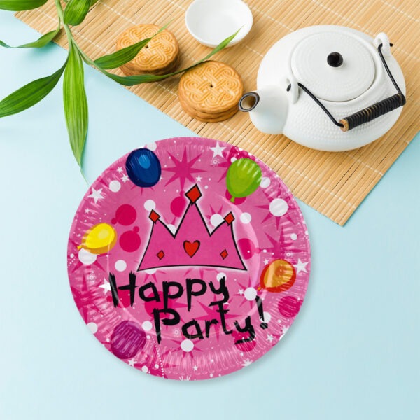 Party Plates Pink – 23cm Crown Happy Party Disposable Plates
