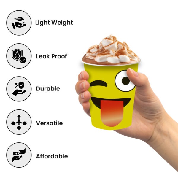 Wink Face Emoji Paper Cups – Yellow Disposable Party Cups