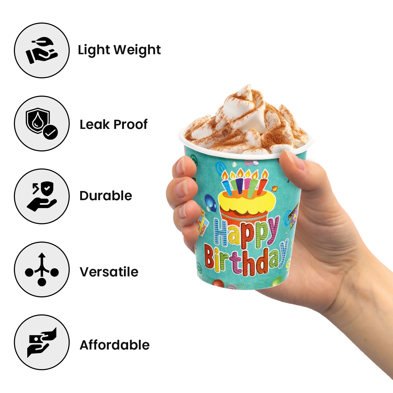 Green Cups – 30 Pack Happy Birthday Paper Party Cups