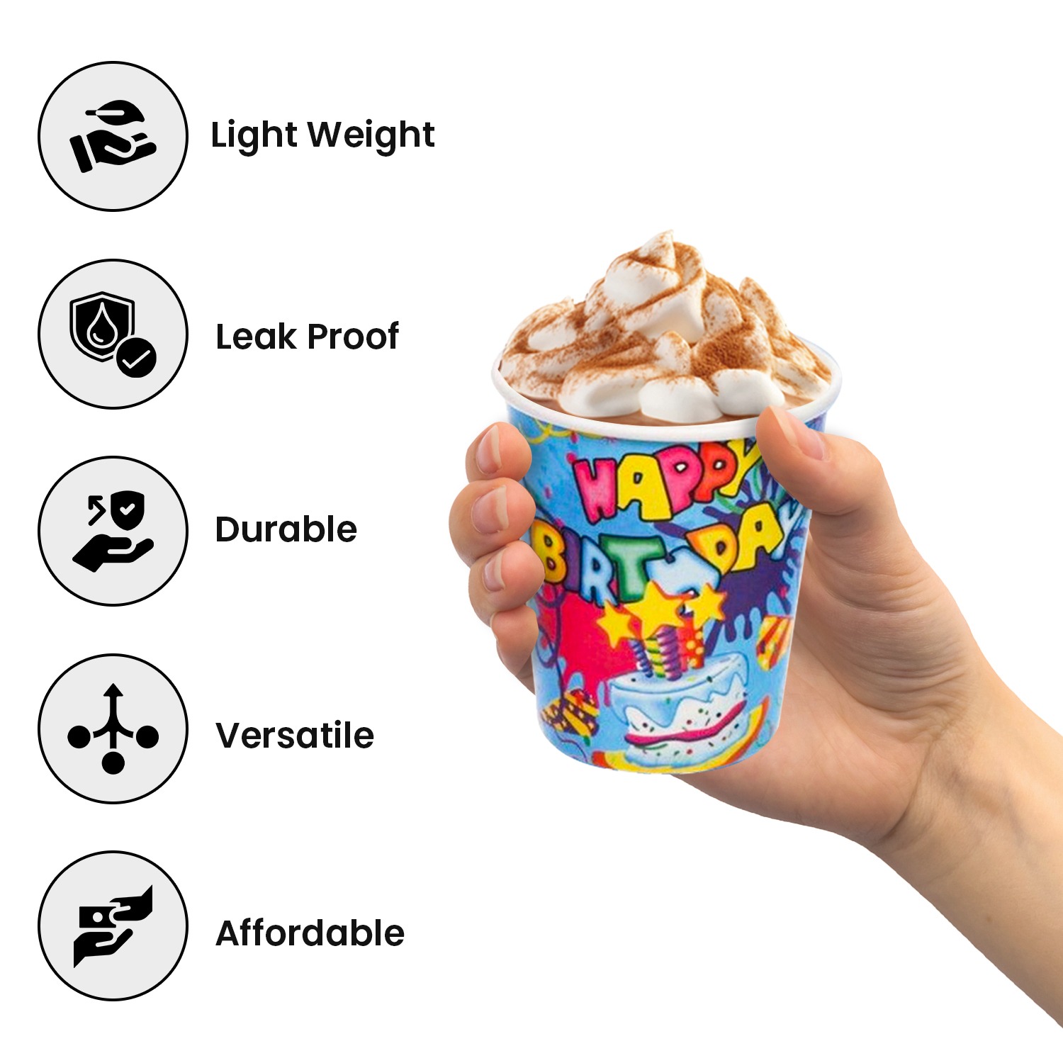 Blue Paper Cup – 30 Pack Happy Birthday Cake Star Design