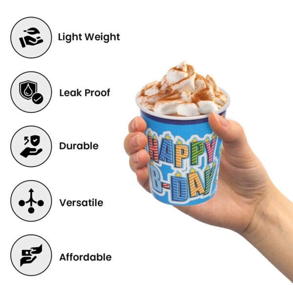 Paper Hot Drink Cups – 30 Blue Happy Birthday Candle Design