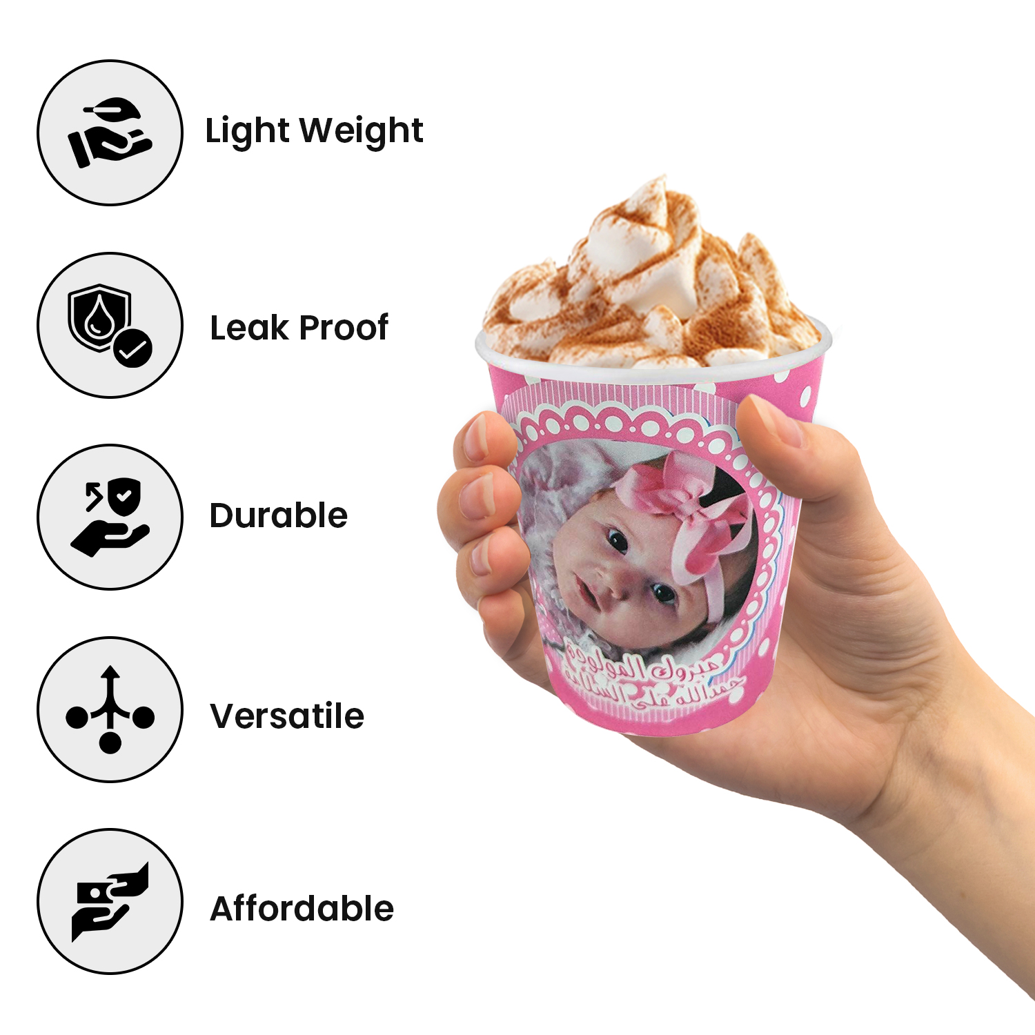 Pink Paper Cup – 30 Baby Girl Photo Disposable Party Cups