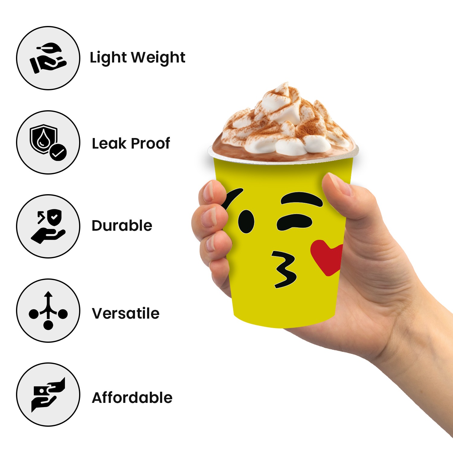 Wink Face Kiss Emoji Paper Cup – Yellow Disposable Ice Cream Cups