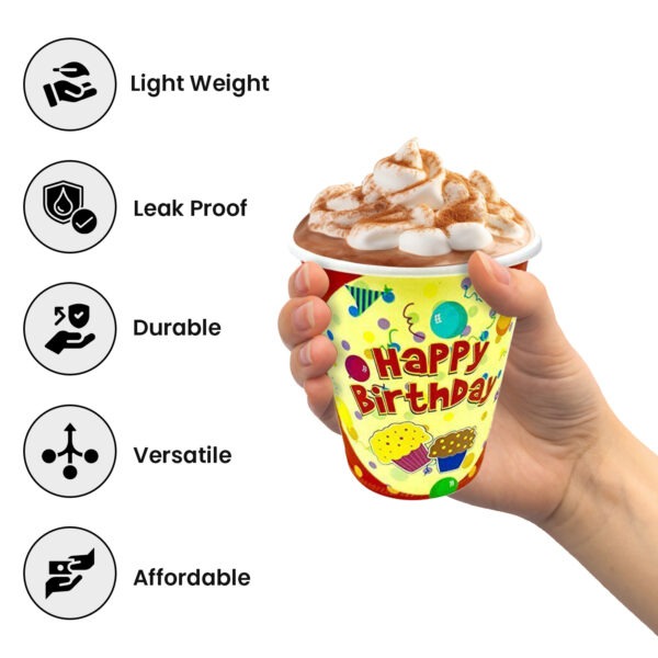 Paper Cups Red – 7oz Birthday Cupcake Party Disposable Cups