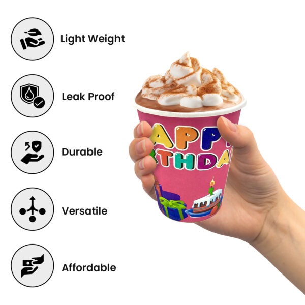 Paper Cups Pink – 7oz Happy Birthday Party Disposable Cups