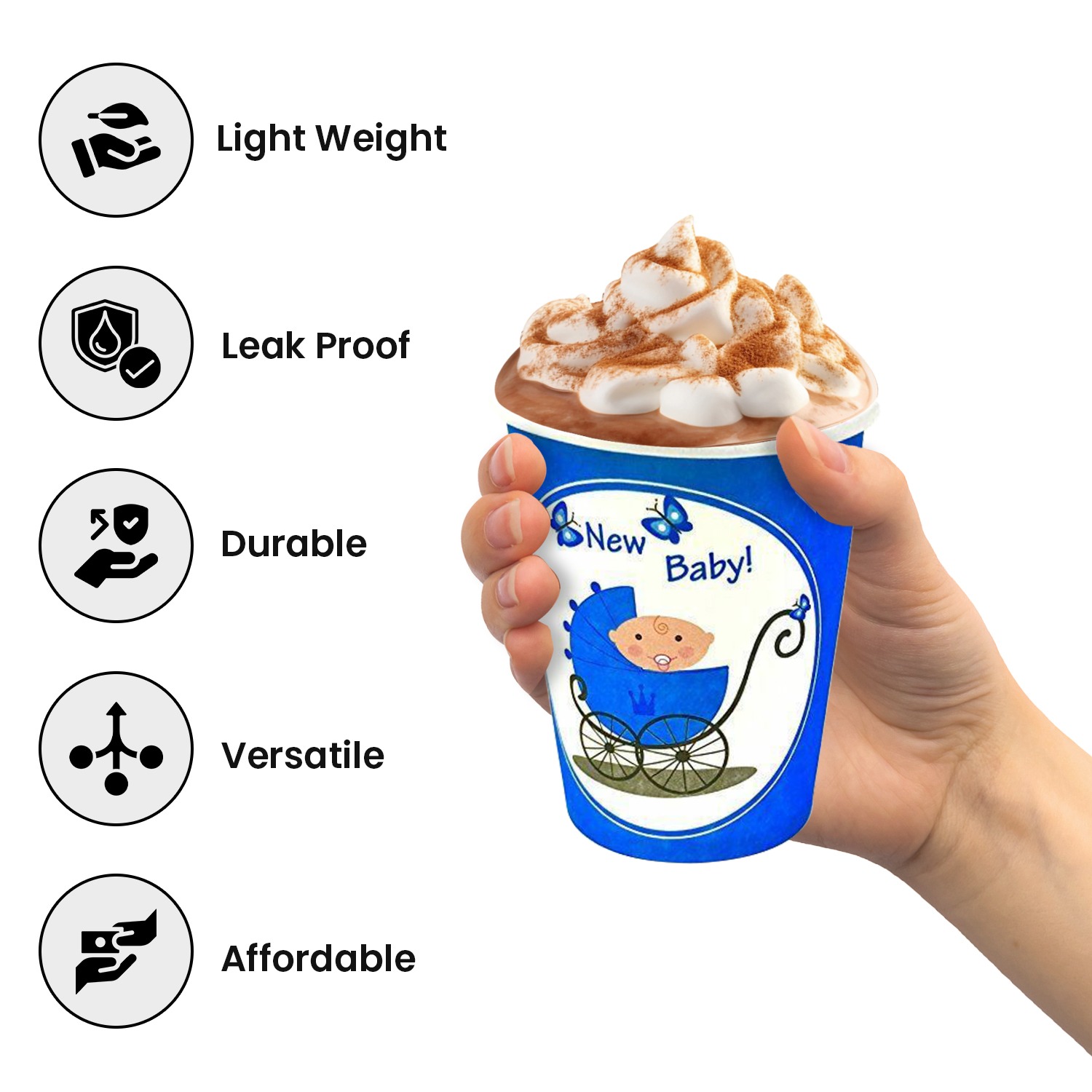 Blue Party Cups Bulk – 30X 7oz New Baby Paper Cups
