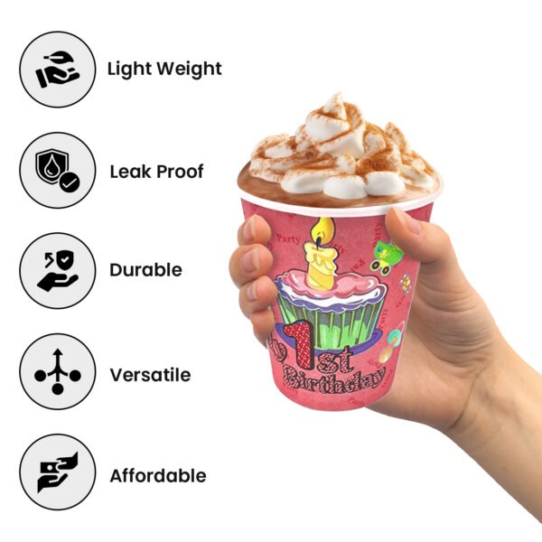 Party Cups Pink – 30X 7oz My First Birthday Paper Cups